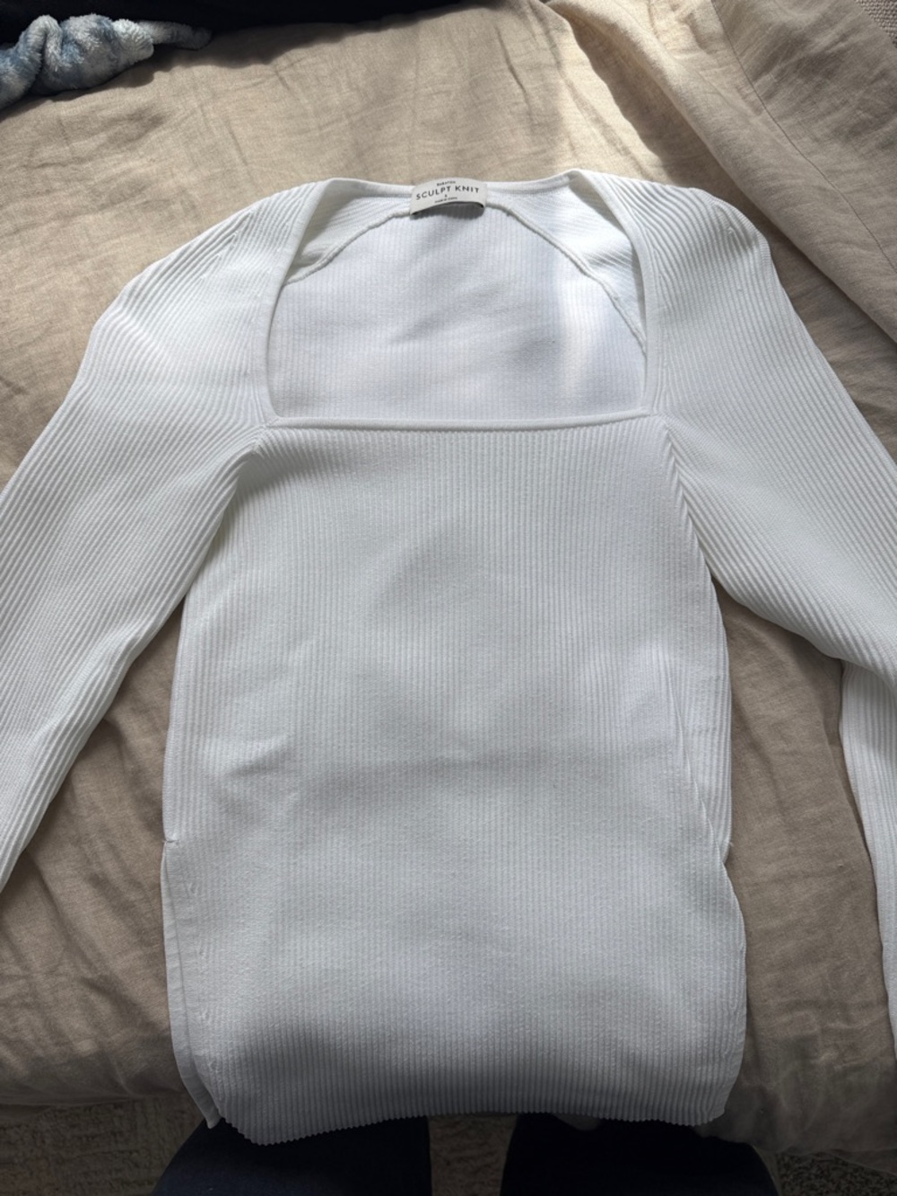 Aritzia Sculpt Knit White Square-Neck Ribbed Sweater